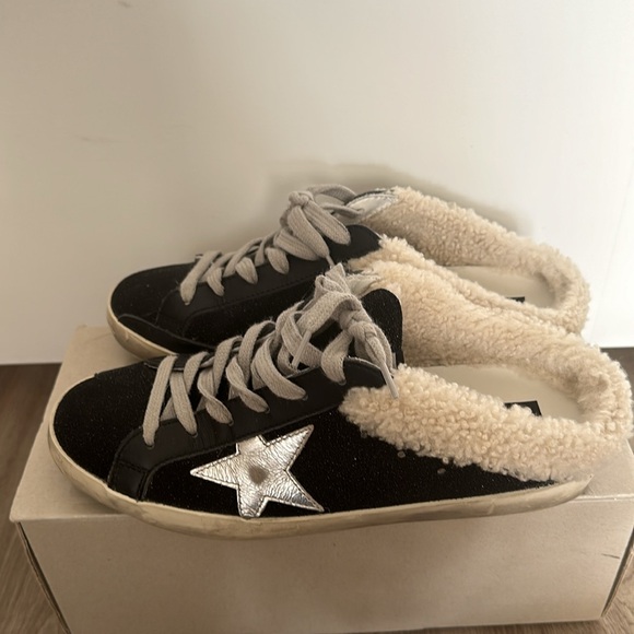 Golden Goose Black Glitter Super-Star Sabot Shearling Lined Sneakers Size 38 - Picture 4 of 8